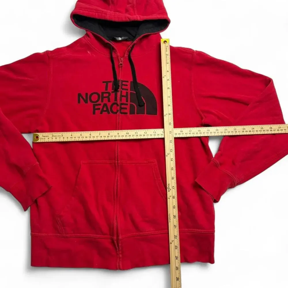 The North Face Red Zip Hoodie Graphic Logo Sweatshirt Mens Medium